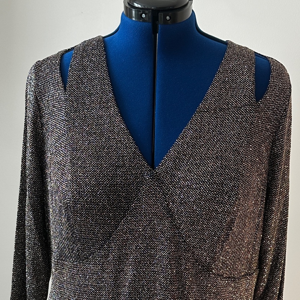 💃👗CALVIN KLEIN, Metallic Long Sleeve Evening Gown, 18W
